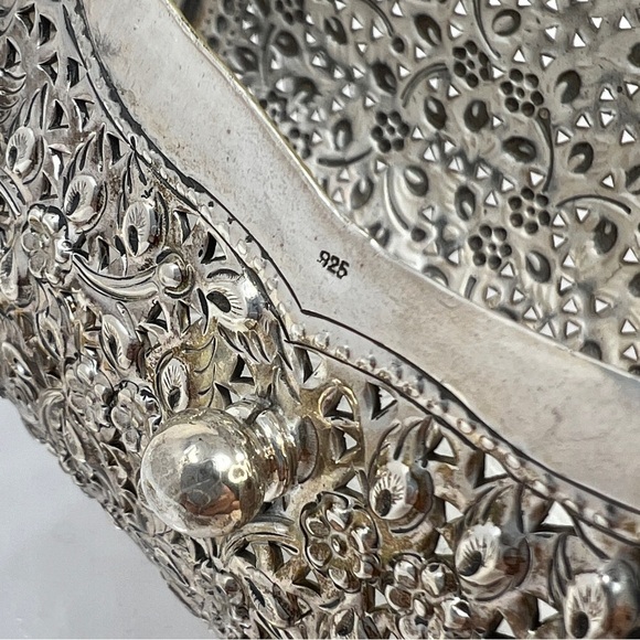 Sterling Silver 925 Filigree Etched Handbag - Picture 4 of 12